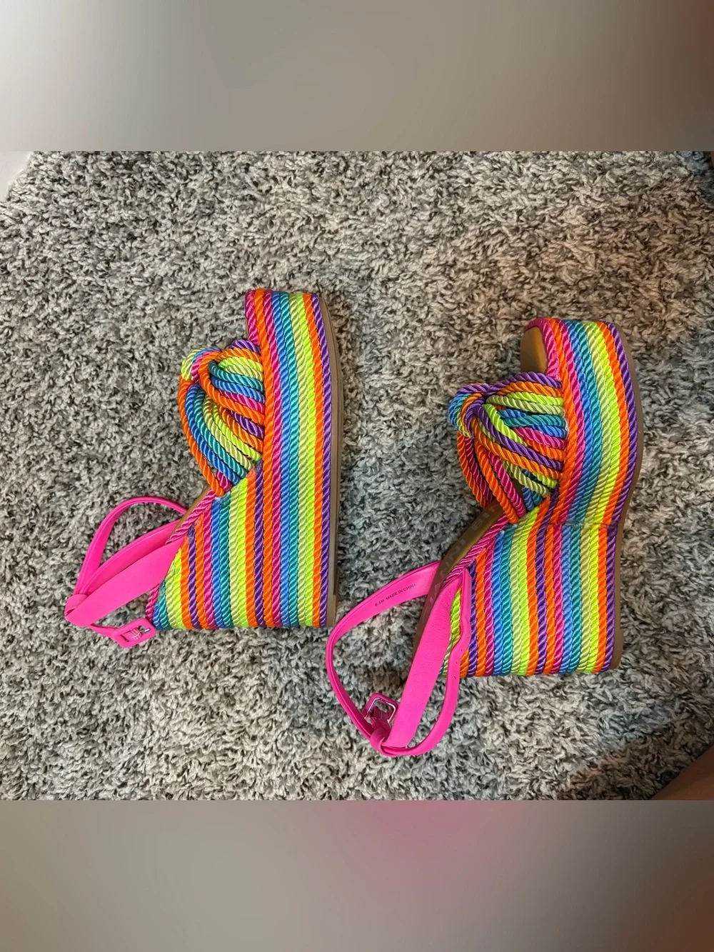 Gianni Bini Rainbow Rope Wedge Sandals in Hot Pink and Multi